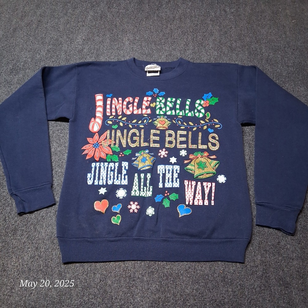 VTG Jingle Bells Christmas Sweatshirt Size Large Blue MBC‎ Tultex